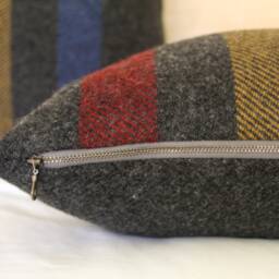 Oxford Stripe Wool Pillow Cover Red, Gold, Blue Striped - Made To Order - thumbnail 3