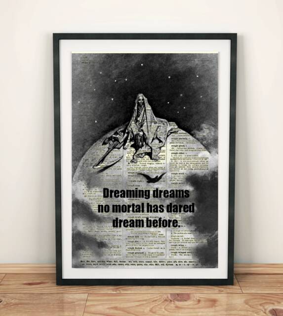 Grim Reaper Moon Art Print Edgar Allan Poe Raven Quote On Antique Dictionary Page - image 1