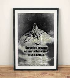 Grim Reaper Moon Art Print Edgar Allan Poe Raven Quote On Antique Dictionary Page - thumbnail 1