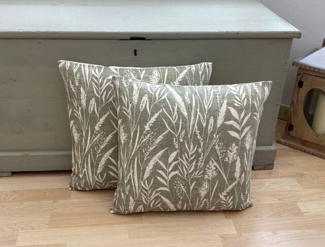 Wild Grasses Linen Cushion Cover Set Sage Green Country Home Decor - image 1