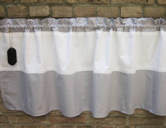 Curtain Shabby Vintage Grey White Country House Vichy Check Window Curtain Bistro - image 1