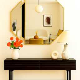 Contemporary Round Wall Mirror, Deco Octagonal Bathroom Living Room Stain Glass Style Wall Mirror - thumbnail 2