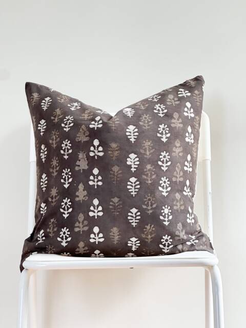 "Block Print Pillow Cover Floral Batik, Ethnic Farmhouse Decor - 20"" X 20" - image 1
