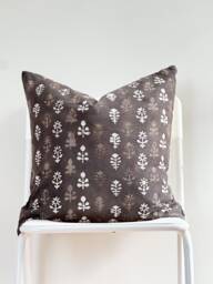 "Block Print Pillow Cover Floral Batik, Ethnic Farmhouse Decor - 20"" X 20" - thumbnail 1