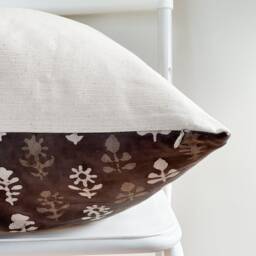 "Block Print Pillow Cover Floral Batik, Ethnic Farmhouse Decor - 20"" X 20" - thumbnail 3