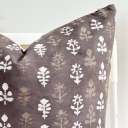 "Block Print Pillow Cover Floral Batik, Ethnic Farmhouse Decor - 20"" X 20" - thumbnail 2