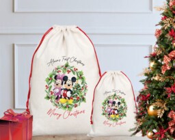 Personalised Mickey & Minnie Baby's First Christmas Sack/stocking, Santa Sack, Eve, Eve Box, Gift - thumbnail 1