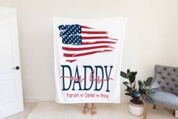 Hero Father's Day Blanket, Fathers Gift, Personalized Blanket For Dad, Grandpa Gift Grandparent, American Flag - thumbnail 1