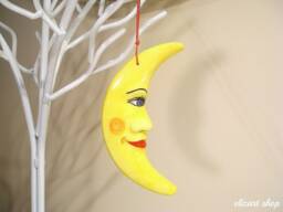 Ceramic Moon Wall Hanging, Hand Painted Ornament, Gift For Baby, Nursery Decor, Crescent Moon, Christmas La Luna, Face