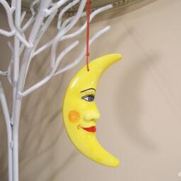 Ceramic Moon Wall Hanging, Hand Painted Ornament, Gift For Baby, Nursery Decor, Crescent Moon, Christmas La Luna, Face - thumbnail 2