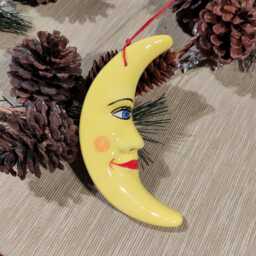 Ceramic Moon Wall Hanging, Hand Painted Ornament, Gift For Baby, Nursery Decor, Crescent Moon, Christmas La Luna, Face - thumbnail 4