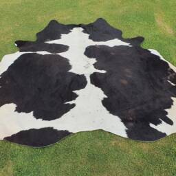 Black & White Cowhide Area Rug, Brazilian Cowskin Large Rug For Living Room, Real Hair On Cowhide, Luxury Western - thumbnail 2