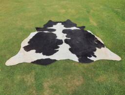 Black & White Cowhide Area Rug, Brazilian Cowskin Large Rug For Living Room, Real Hair On Cowhide, Luxury Western - thumbnail 1