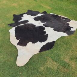 Black & White Cowhide Area Rug, Brazilian Cowskin Large Rug For Living Room, Real Hair On Cowhide, Luxury Western - thumbnail 3