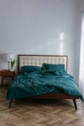 Elegant Natural Cotton Bedding Set, Dark Turquoise Duvet Cover, 100% Pillowcases, Romantic Queen Size Organic - thumbnail 1