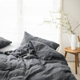 Softened Linen Duvet Cover Button Closure, Inner Ties - thumbnail 2