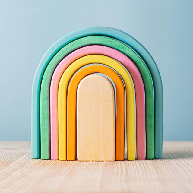 Montessori Rainbow Stacker Toy - Arcade Collection Handmade Oak Wooden Puzzle - image 1