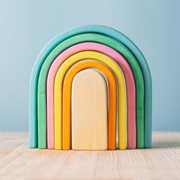 Montessori Rainbow Stacker Toy - Arcade Collection Handmade Oak Wooden Puzzle
