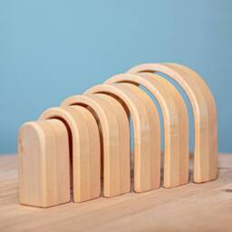 Montessori Rainbow Stacker Toy - Arcade Collection Handmade Oak Wooden Puzzle - thumbnail 4