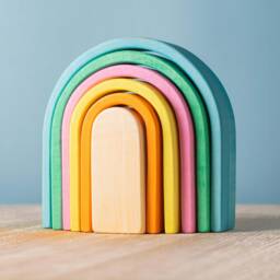 Montessori Rainbow Stacker Toy - Arcade Collection Handmade Oak Wooden Puzzle - thumbnail 2