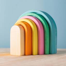 Montessori Rainbow Stacker Toy - Arcade Collection Handmade Oak Wooden Puzzle - thumbnail 3