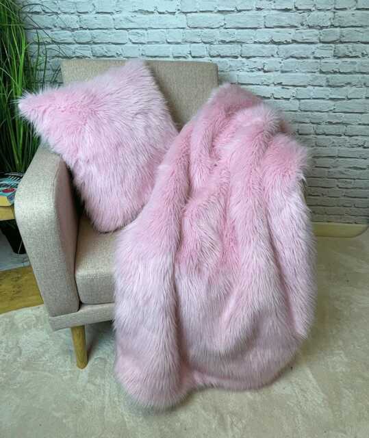 Bubblegum Pink Faux Fur Throw - Handmade Luxury Bedspread - image 1