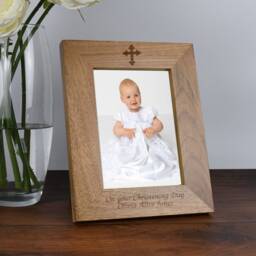 Personalised Cross Wooden Photo Frame 4x6 5x7 Gift For Christening Baptism Holy Communion New Born Baby Godparents Any Message - thumbnail 2