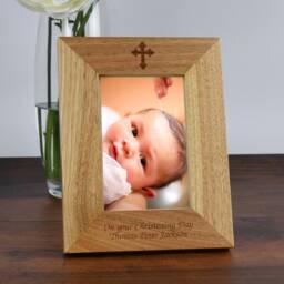 Personalised Cross Wooden Photo Frame 4x6 5x7 Gift For Christening Baptism Holy Communion New Born Baby Godparents Any Message - thumbnail 3