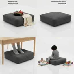 Grey Square Bean Bag Floor Cushion Indoor/Outdoor Pillow Seat - 60cm - thumbnail 3