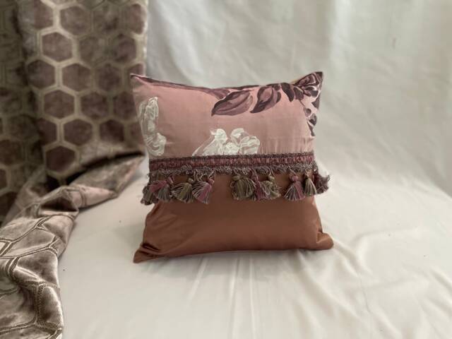 "Bohemian Lavender Silk Pillow Cover Designer Guild Floral Cushion - 16""x16" - image 1