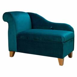 Teal Velvet Storage Chaise Longue Handmade Ottoman Blanket Box Sofa - thumbnail 2