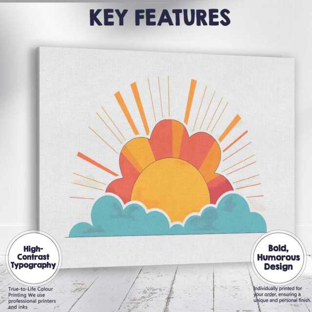 Retro Sunrise Clouds Sunburst Landscape Illustration Canvas Wall Art Print Decor Picture Ready To Hang - image 1