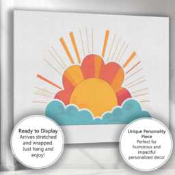 Retro Sunrise Clouds Sunburst Landscape Illustration Canvas Wall Art Print Decor Picture Ready To Hang - thumbnail 3