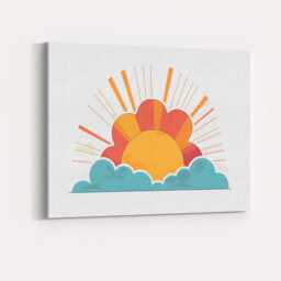 Retro Sunrise Clouds Sunburst Landscape Illustration Canvas Wall Art Print Decor Picture Ready To Hang - thumbnail 4