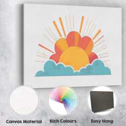 Retro Sunrise Clouds Sunburst Landscape Illustration Canvas Wall Art Print Decor Picture Ready To Hang - thumbnail 2