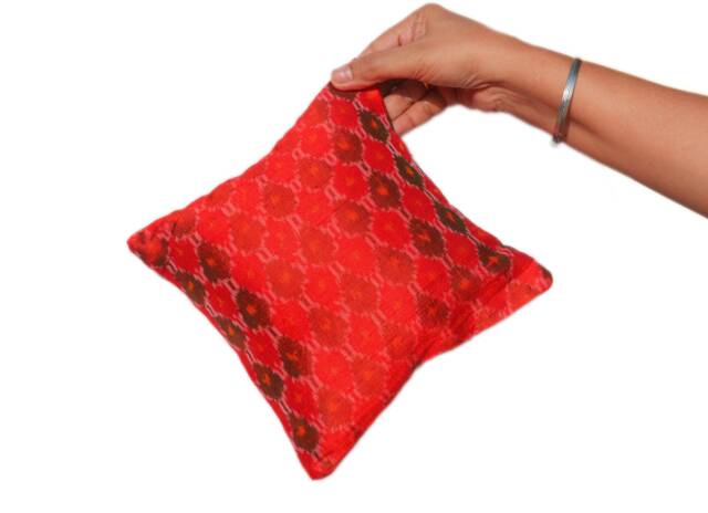 Red Brown Ikat Silk Accent Throw Pillow - Ring Decorative Handmade Cushion Cover - image 1