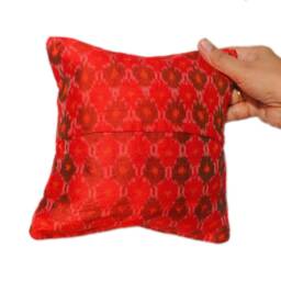 Red Brown Ikat Silk Accent Throw Pillow - Ring Decorative Handmade Cushion Cover - thumbnail 4