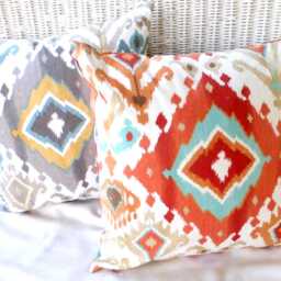 Rust & Blue Ikat Throw Pillows, Swavelle Mill Creek Designer Fabric - thumbnail 2