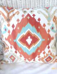 Rust & Blue Ikat Throw Pillows, Swavelle Mill Creek Designer Fabric - thumbnail 1
