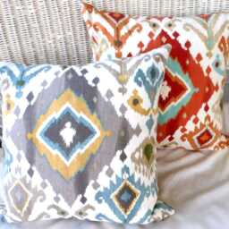Rust & Blue Ikat Throw Pillows, Swavelle Mill Creek Designer Fabric - thumbnail 4