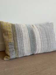 Handwoven Cushion - Luxury Decorative Pillow Off White, Brown, Grey, Yellow, Blue - thumbnail 1