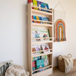 Slim Montessori Bookshelf, Narrow Wall Shelf, B??cherregal, Wooden Shelf For Kids, Book Storage, Kids Room Furniture, Natural Pine Wood - thumbnail 3