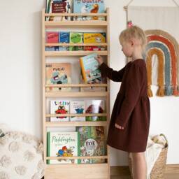 Slim Montessori Bookshelf, Narrow Wall Shelf, B??cherregal, Wooden Shelf For Kids, Book Storage, Kids Room Furniture, Natural Pine Wood - thumbnail 2