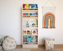 Slim Montessori Bookshelf, Narrow Wall Shelf, B??cherregal, Wooden Shelf For Kids, Book Storage, Kids Room Furniture, Natural Pine Wood - thumbnail 1