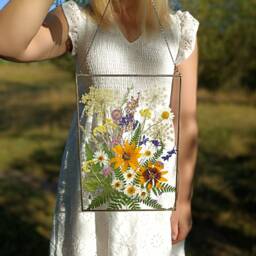Handcrafted Pressed Flower Frame, Stained Glass Botanical Art, Hanging Wall Decor - thumbnail 3