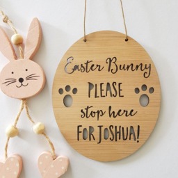Personalised Easter Bunny Please Stop Here Bamboo-Wooden Door-Wall Hanging-Easter-Easter Bunny-Kids Sign-Door Sign - thumbnail 2