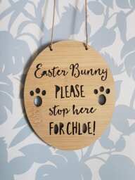 Personalised Easter Bunny Please Stop Here Bamboo-Wooden Door-Wall Hanging-Easter-Easter Bunny-Kids Sign-Door Sign
