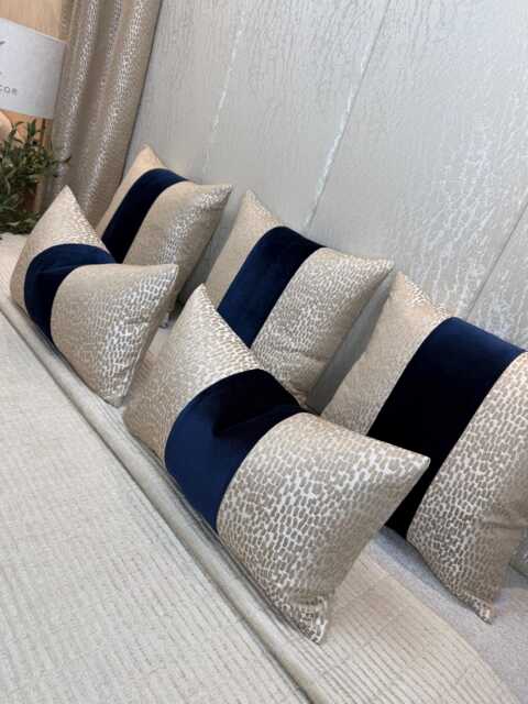 Luxury Champagne Navy Stripe Pillow Cover Double-Sided Euro Sham Handmade Bespoke Cushion in All Sizes - image 1