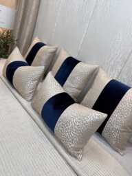 Luxury Champagne Navy Stripe Pillow Cover Double-Sided Euro Sham Handmade Bespoke Cushion in All Sizes - thumbnail 1