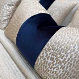 Luxury Champagne Navy Stripe Pillow Cover Double-Sided Euro Sham Handmade Bespoke Cushion in All Sizes - thumbnail 4